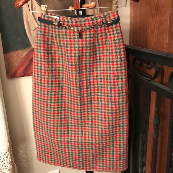 Vintage miss Pat plaid wool skirt xs green red - Picture 2 of 8