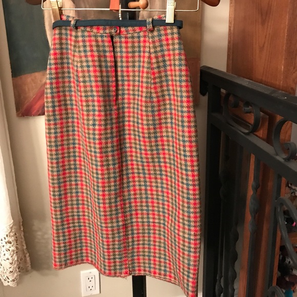 Vintage miss Pat plaid wool skirt xs green red - Picture 4 of 8