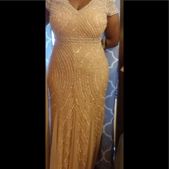 Adrianna Papell Short Sleeve V Neck beaded gown - Picture 2 of 3