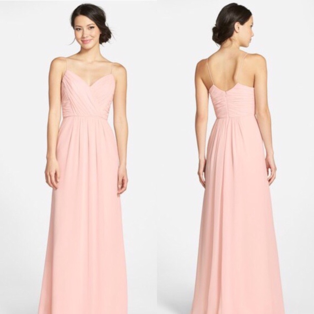 Blush pink Jim Hjelm bridesmaid dress