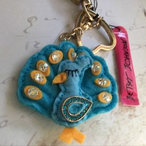 BETSEY JOHNSON Gold-Tone Fabric Peacock Keychain