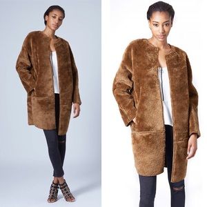 TOPSHOP faux fur throw on bonded coat TOPSHOP faux fur throw on bonded coat