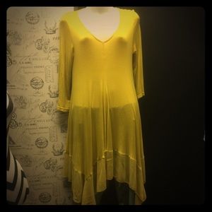 MUSTARD RUFFEL TUNIC SHEER TRIM TUNIC MUSTARD RUFFEL TUNIC SHEER TRIM TUNIC