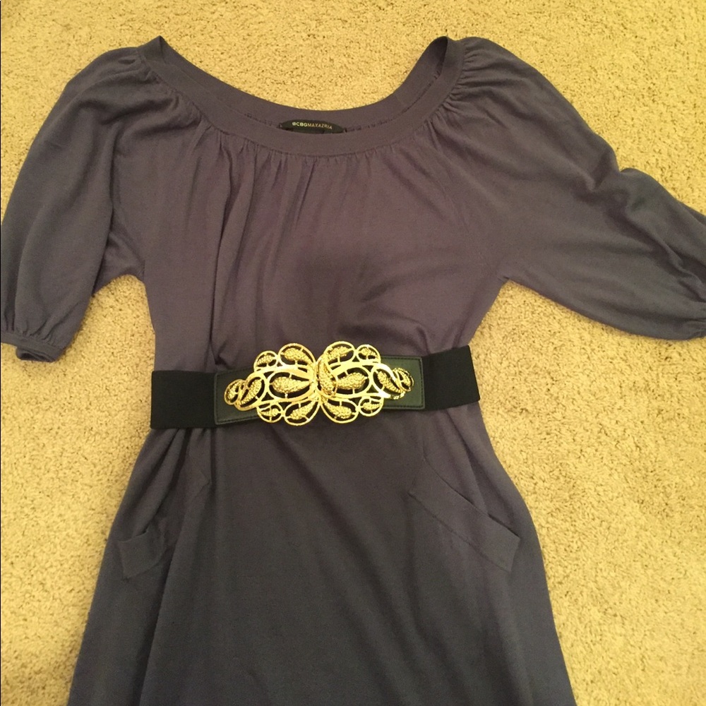 BCBG gold buckle belt with elastic waistband