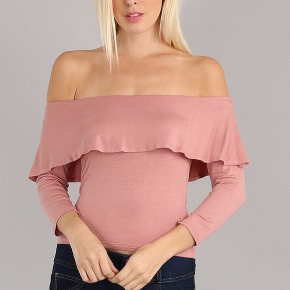 Ruffle Off-Shoulder Long Sleeve Top