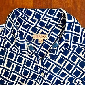 Classy Navy & White Modern Print Blouse • LG Classy Navy & White Modern Print Blouse • LG