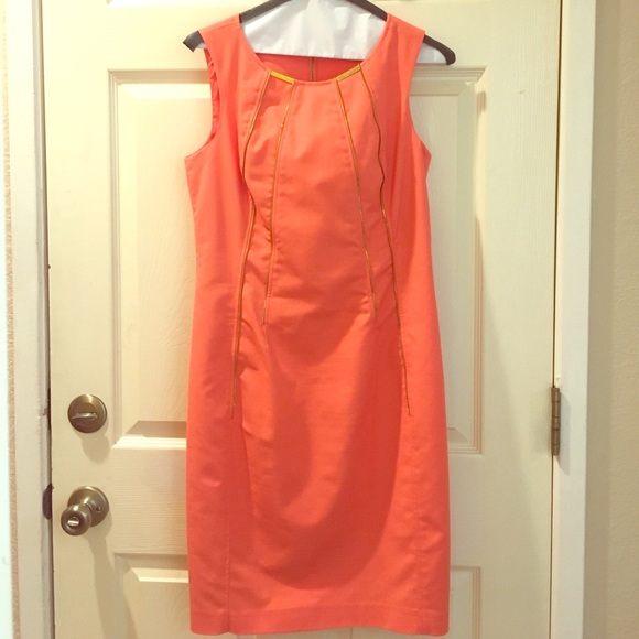 Coral Sleeveless Calvin Klein Dress w/ Gold - Picture 1 of 3