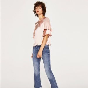 Zara Satin Top with Ruffle Sleeves Sz XS Zara Satin Top with Ruffle Sleeves Sz XS