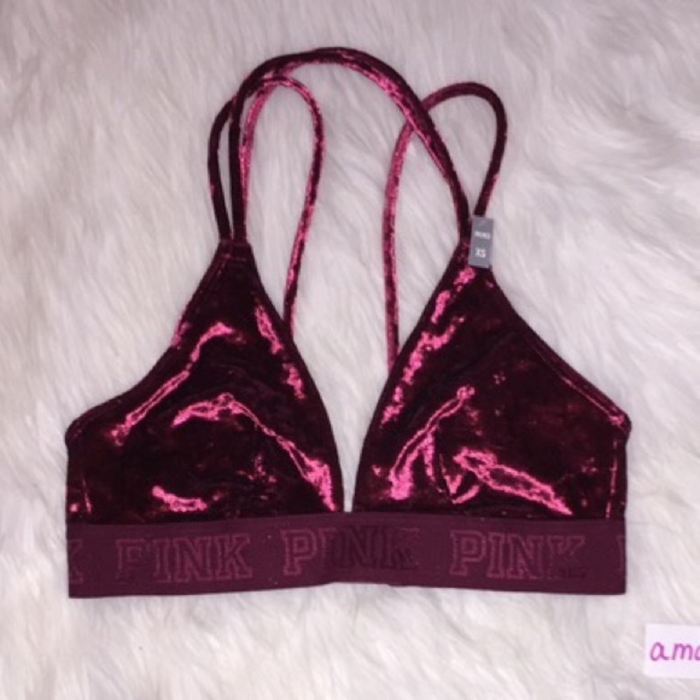 XS VELVET VS PINK Bralette Red Maroon Wine
