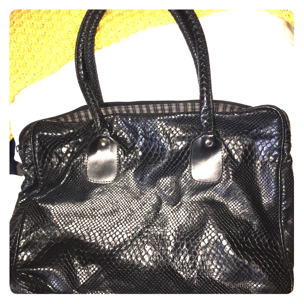 Black ostrich leather laptop bag