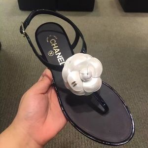 Chanel Camellia Lambskin Leather Black Sandals Chanel Camellia Lambskin Leather Black Sandals