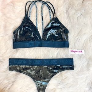 XS/M VELVET VS PINK Bralette Thong Set Teal Blue