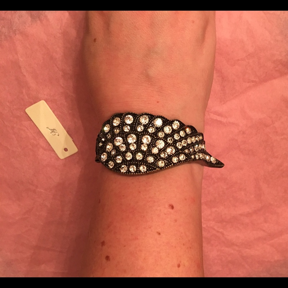 Angel wing crystal cuff bracelet brass tone