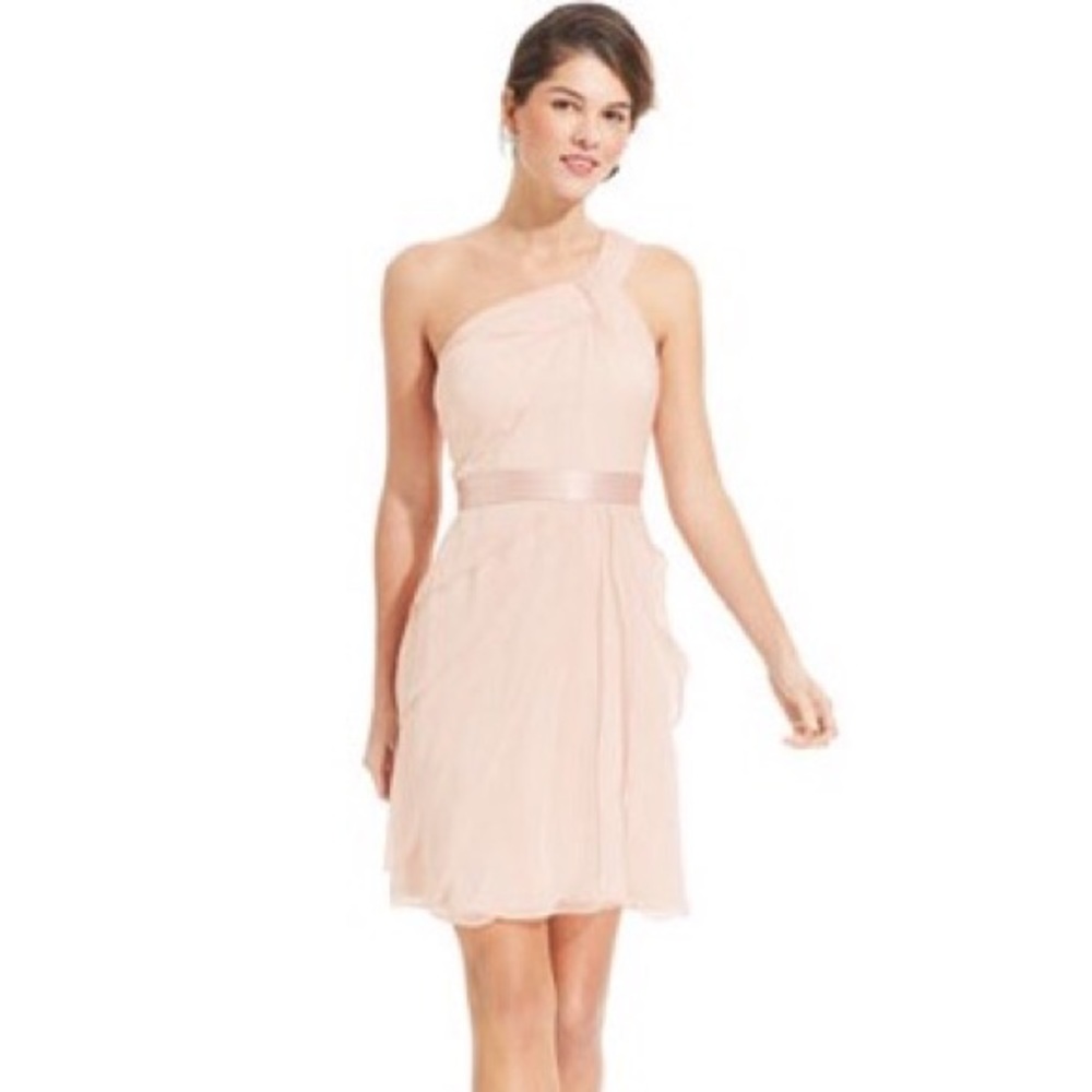 Petite One-Shoulder Tiered Chiffon Dress in Blush