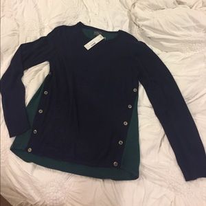 NEW!!! Navy and Green Sweater with Button Detail
