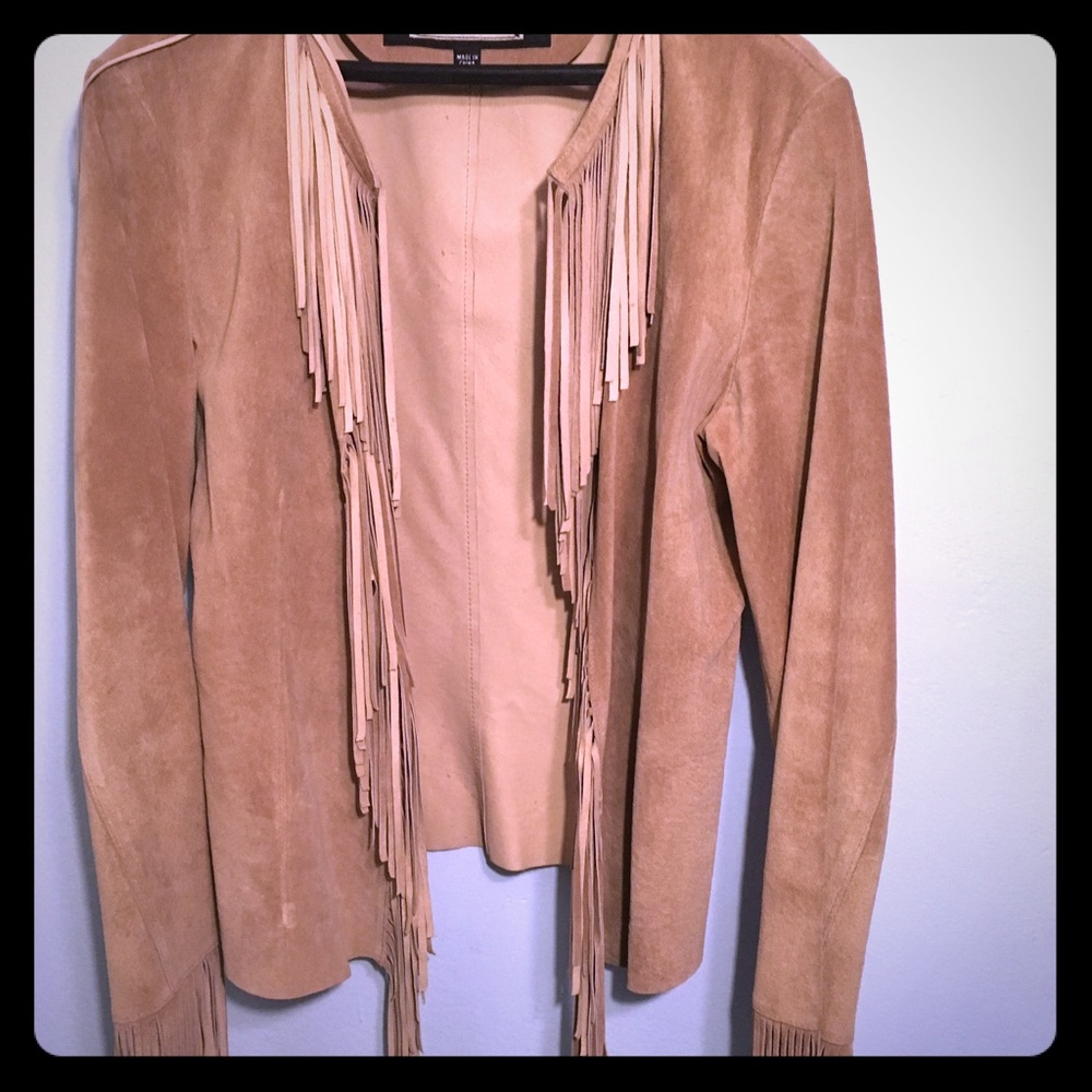 Bebe fringe leather suede jacket