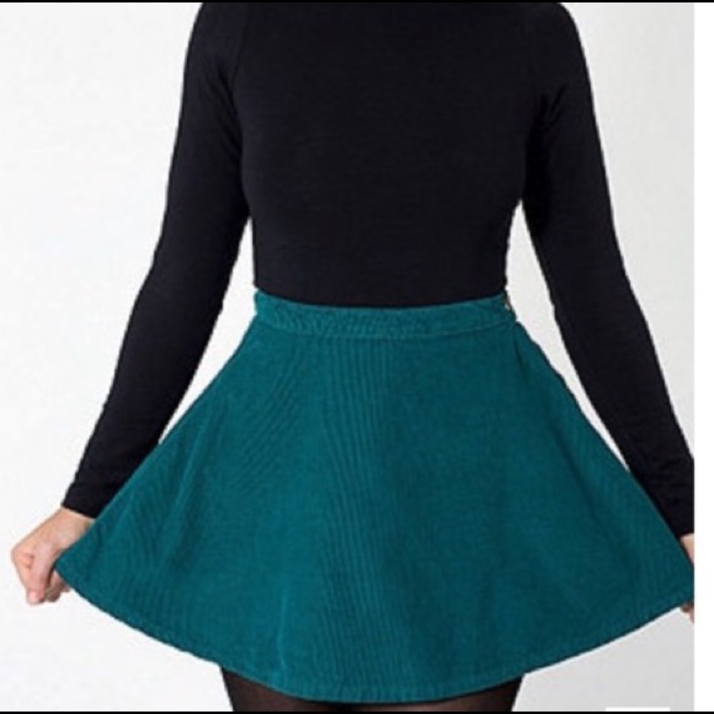 American Apparel Green Corduroy Circle Skirt