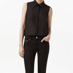 Zara Basic black sleeveless blouse, studded collar Zara Basic black sleeveless blouse, studded collar