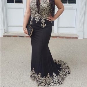 Black and gold prom dress.