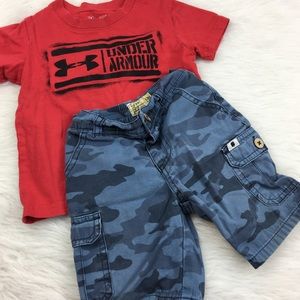 Lucky Brand blue camo shirt and Under Armour top