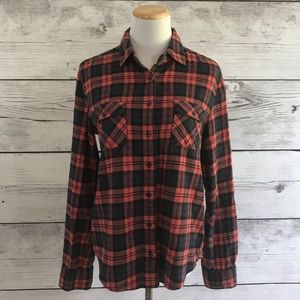BDG Orange & Navy Plaid Flannel Button Down Shirt BDG Orange & Navy Plaid Flannel Button Down Shirt