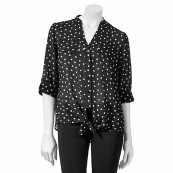 ❗️SOLD❗️Candies for Kohl's Polka Dot Tie Front Top - Picture 4 of 5