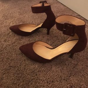 Burgundy suede heels with ankle straps