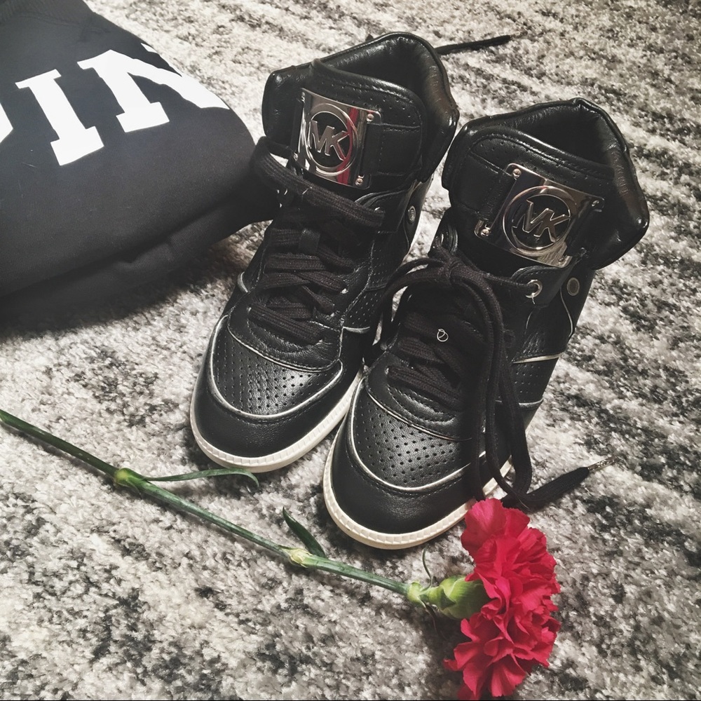 Authentic RARE Michael Kors Black Wedge Sneakers