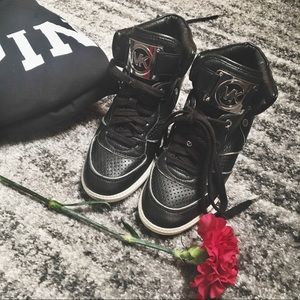 Authentic RARE Michael Kors Black Wedge Sneakers
