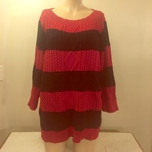 Designer Red & Navy Strip Cable Knit Sweater Plus Designer Red & Navy Strip Cable Knit Sweater Plus