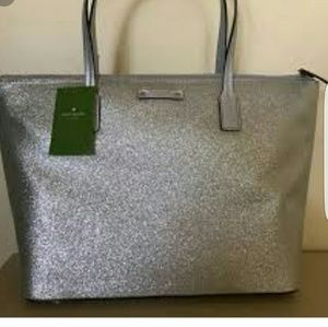 NWT Kate Spade silver glitter tote NWT Kate Spade silver glitter tote