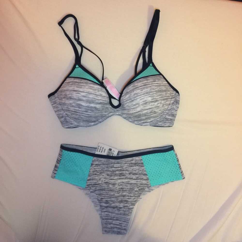 PINK gray turquoise bra and underwear set