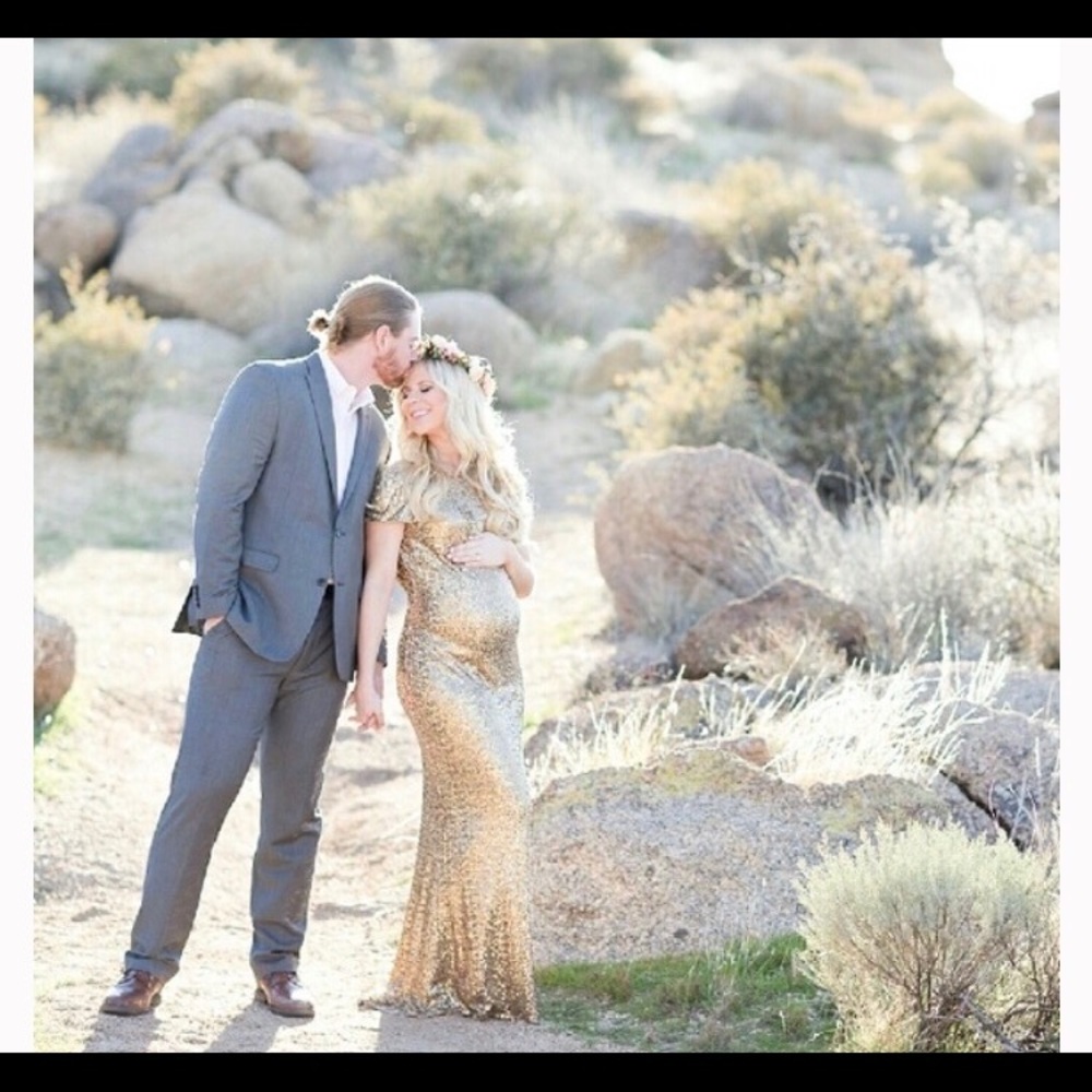 XS Gold Sequin Maternity Gown Dress