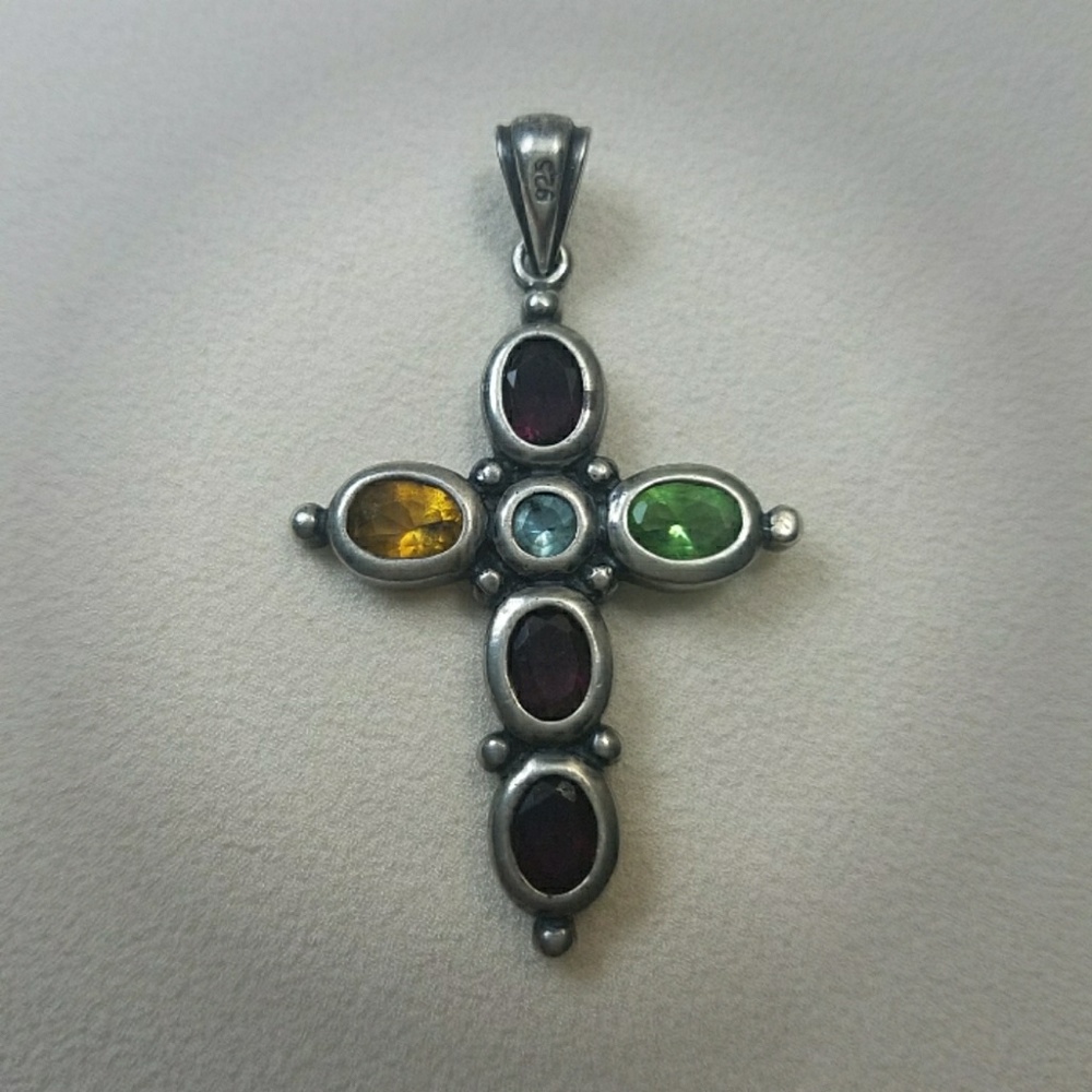 Cross multi  Color Stone Pendant