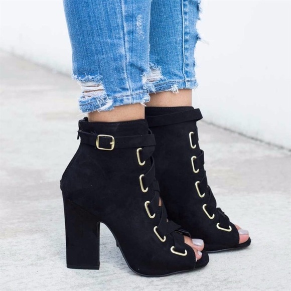 Chunky heel corset peep toe booties - Picture 2 of 6