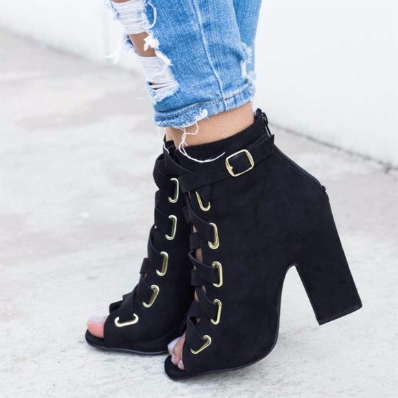 Chunky heel corset peep toe booties - Picture 6 of 6