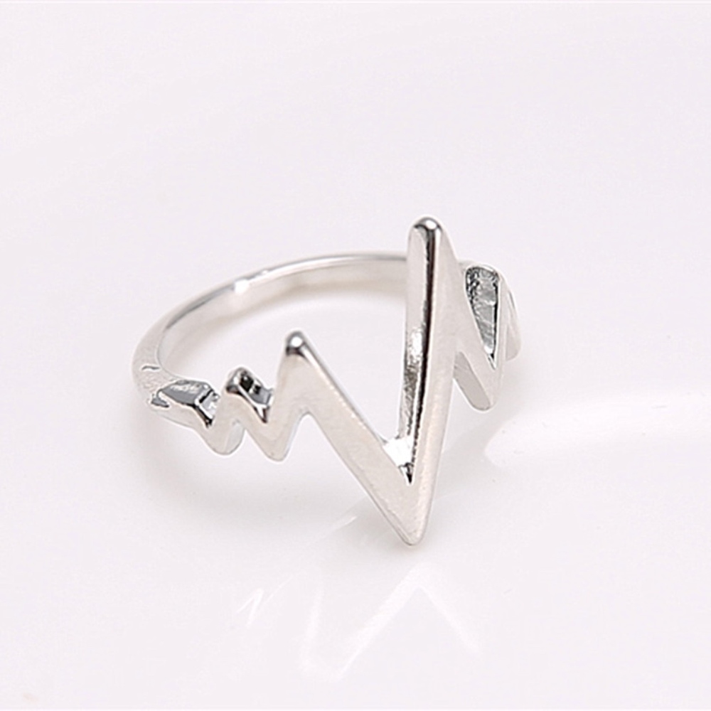 Heartbeat EKG Lightening Wave Silver Midi Ring - Picture 5 of 6