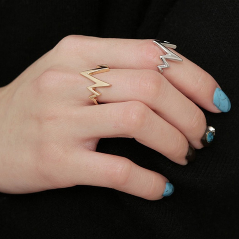 Heartbeat EKG Lightening Wave Silver Midi Ring - Picture 1 of 6