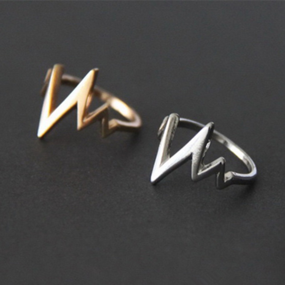 Heartbeat EKG Lightening Wave Silver Midi Ring - Picture 3 of 6