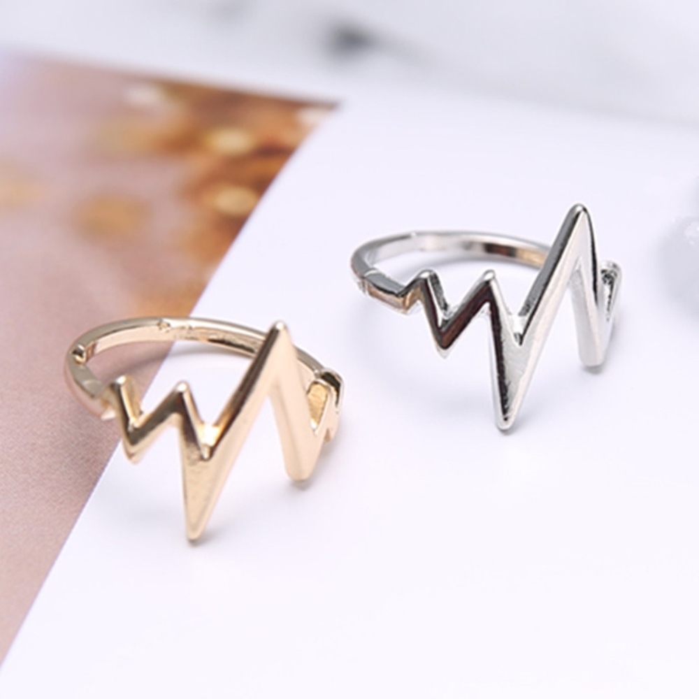 Heartbeat EKG Lightening Wave Silver Midi Ring - Picture 4 of 6