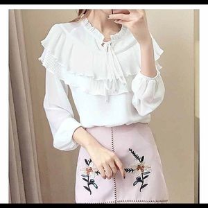 Women White Ruffled Blouse