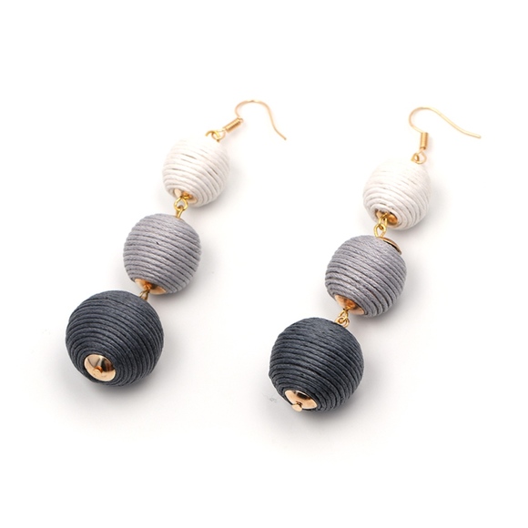 Gray & White Ombré Bon Bon Ball Crispin Earrings - Picture 2 of 4