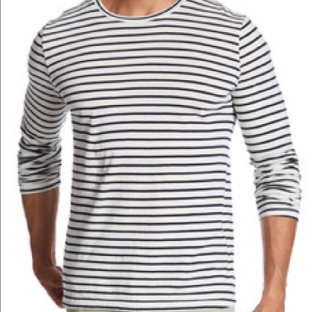 SAVE KHAKI Men's White&Navy Long Sleeve Tee