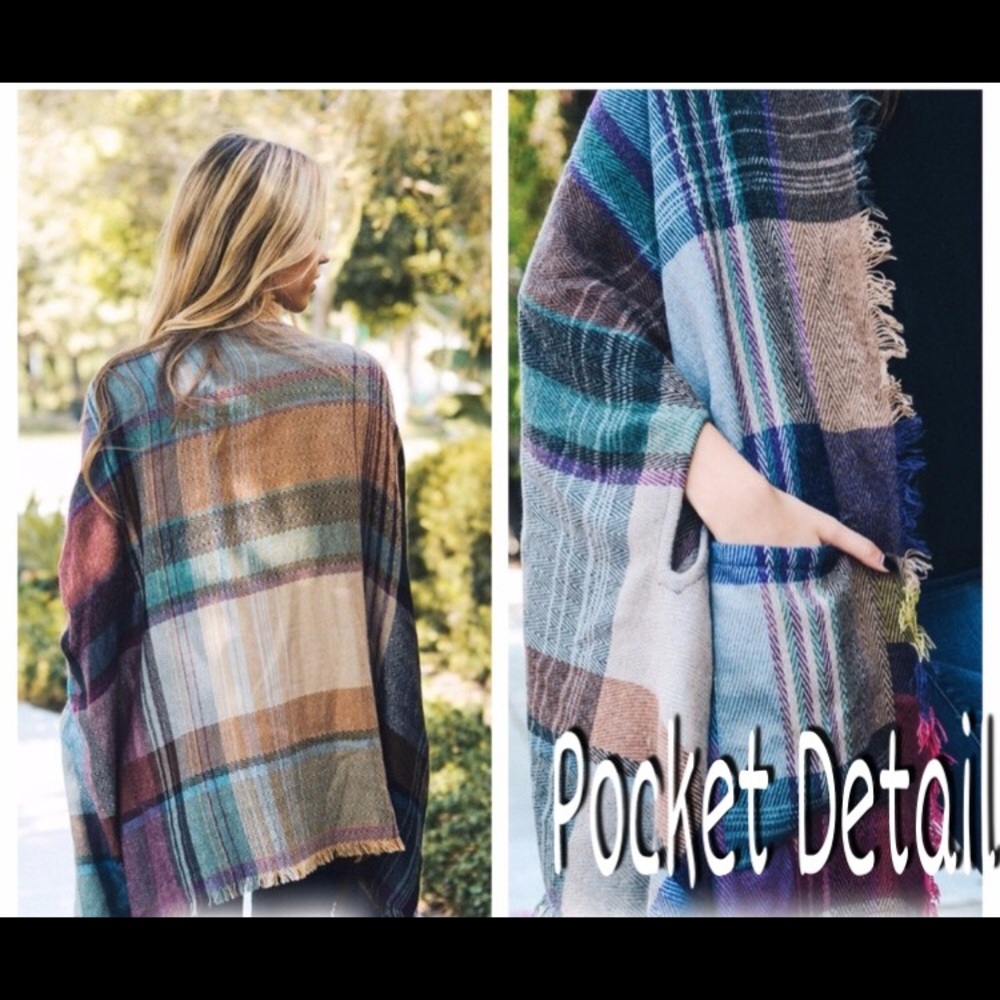 Comfy Plaid Poncho - Picture 2 of 3