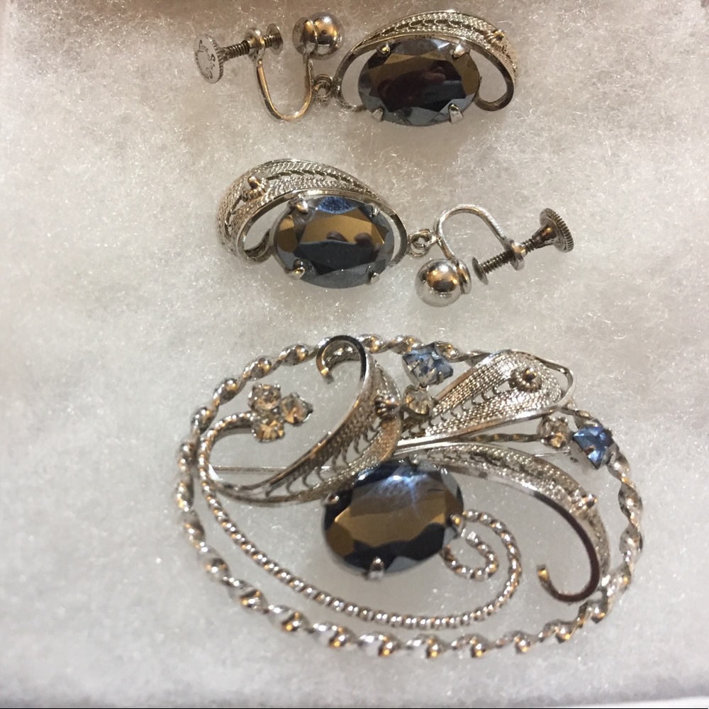 Sterling Brooch & Screw/Clip on Earrings Set