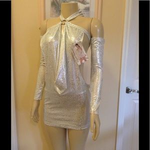 White Halter Drape Mini Dress
