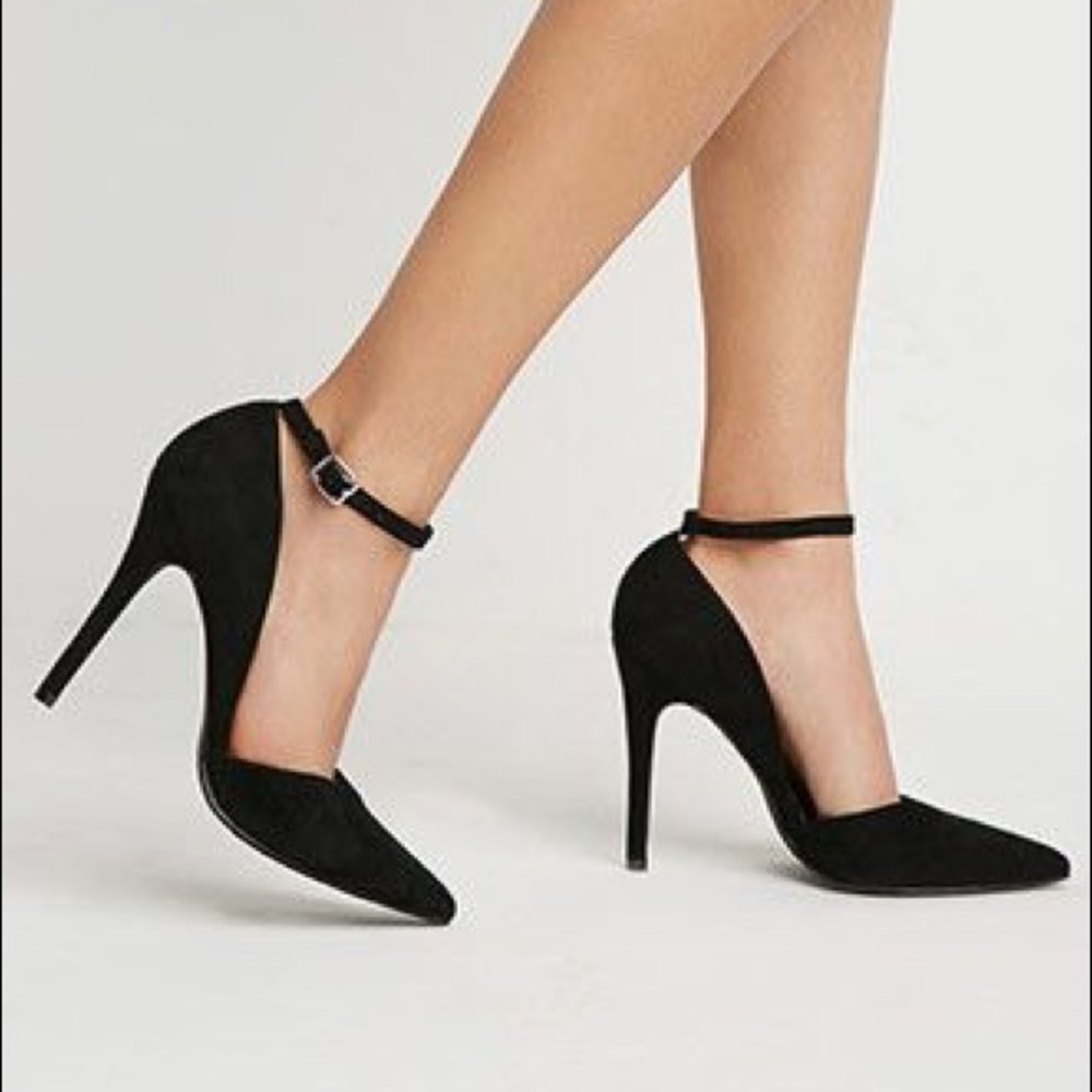 Black Suede Ankle Strap Pumps