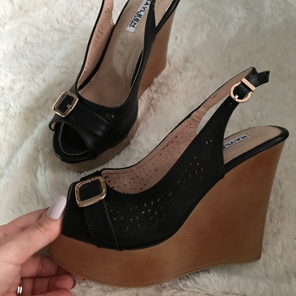 Black wedge sandals