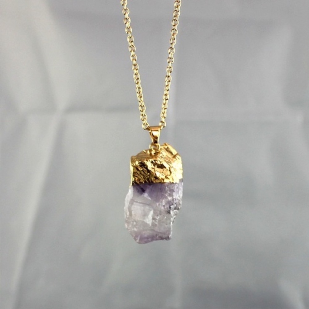 Amethyst Chakra w Gold Pendant Beautiful Raw Stone - Picture 4 of 4