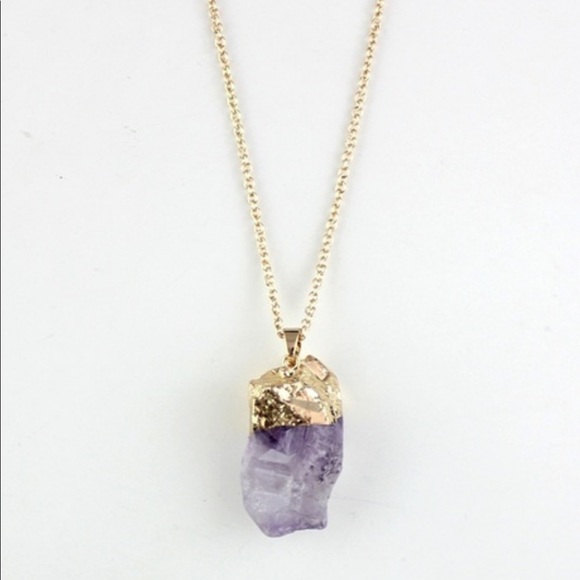 Amethyst Chakra w Gold Pendant Beautiful Raw Stone - Picture 2 of 4